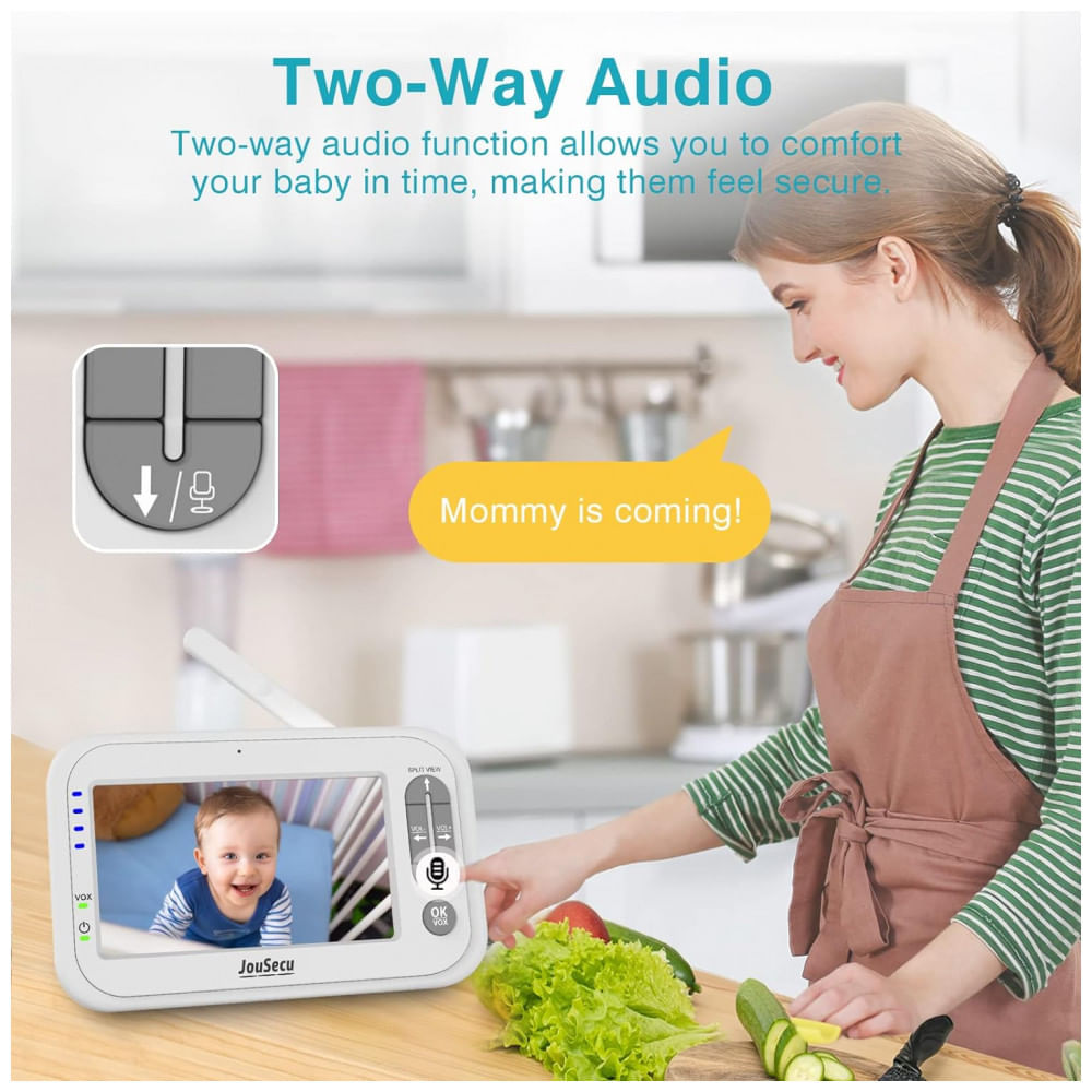 Encontraproduto.com.br - Babá Eletrônica JouSecu com Monitor LCD 2 Câmeras, Visão Noturna, Detecção de Choro e Áudio de 2 Vias