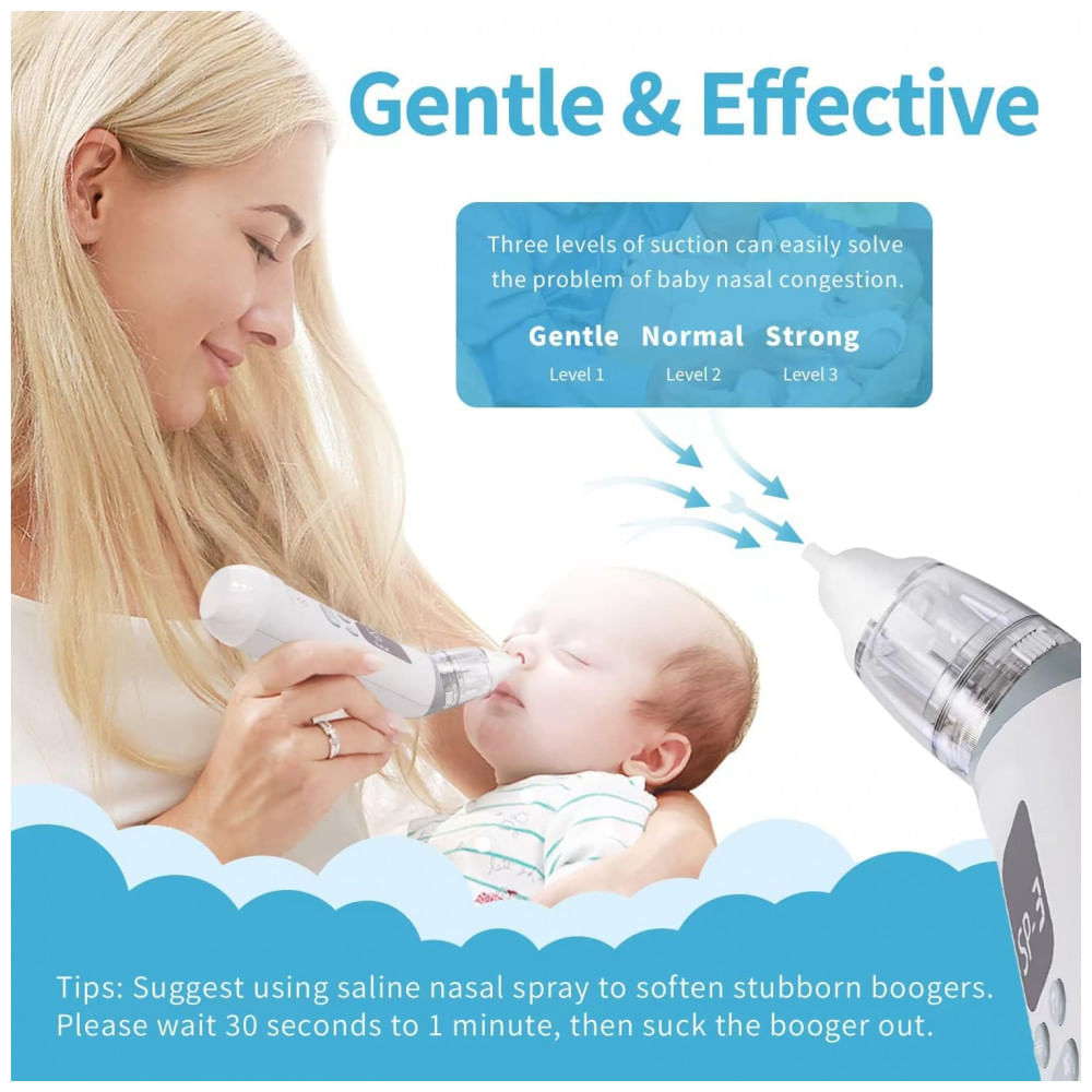 Encontraproduto.com.br - Aspirador Nasal Elétrico para Bebê Bivni Recarregável e Automático com 3 Níveis de Sucção, Branco