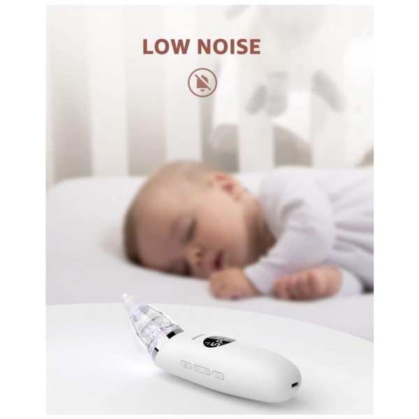 Encontraproduto.com.br - Aspirador Nasal Elétrico para Bebê GROWNSY Recarregável e Automático com Sons Relaxantes, Branco