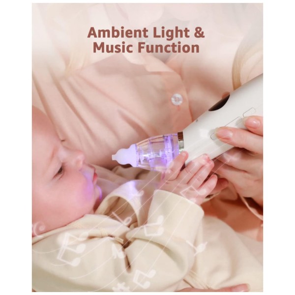 Encontraproduto.com.br - Aspirador Nasal Elétrico para Bebê GROWNSY Recarregável e Automático com Sons Relaxantes, Branco