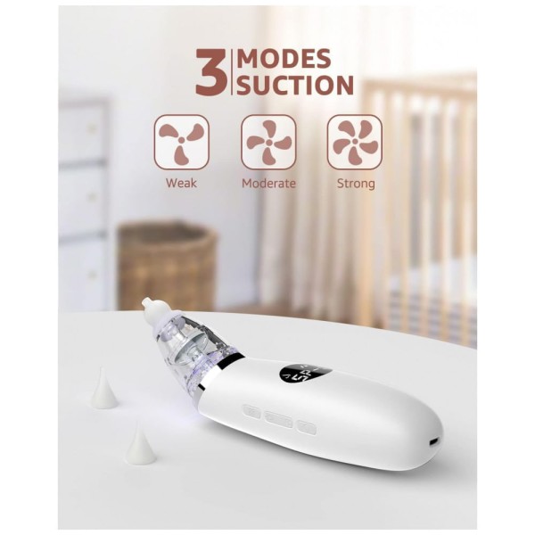 Encontraproduto.com.br - Aspirador Nasal Elétrico para Bebê GROWNSY Recarregável e Automático com Sons Relaxantes, Branco