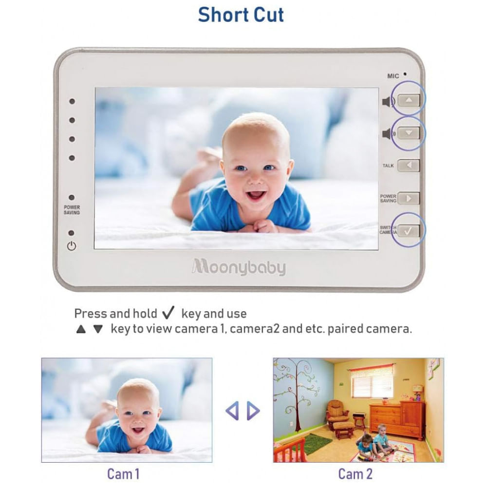 Encontraproduto.com.br - Babá Eletrônica MoonyBaby com Monitor, Câmera, Visão Noturna Automática e Sensor de Temperatura