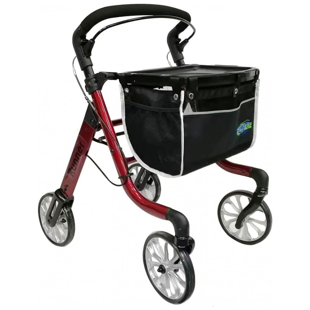 Andador Adulto Idoso HEALTHLINE com Assento e Bolsa, Suporta até 136 Quilos, Vermelho
