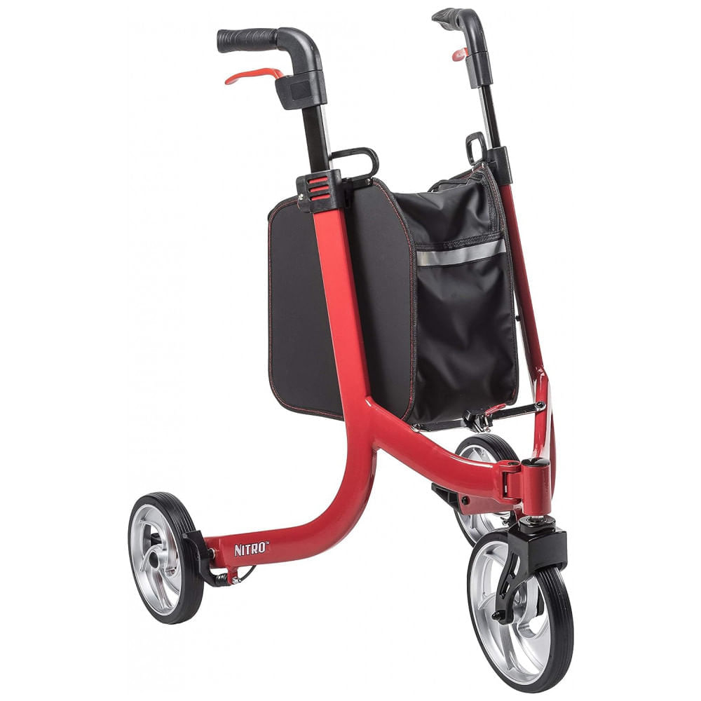 Andador Adulto Idoso 3 Rodas Drive Medical Nitro 3 Euro Style com Bolsa, Vermelho