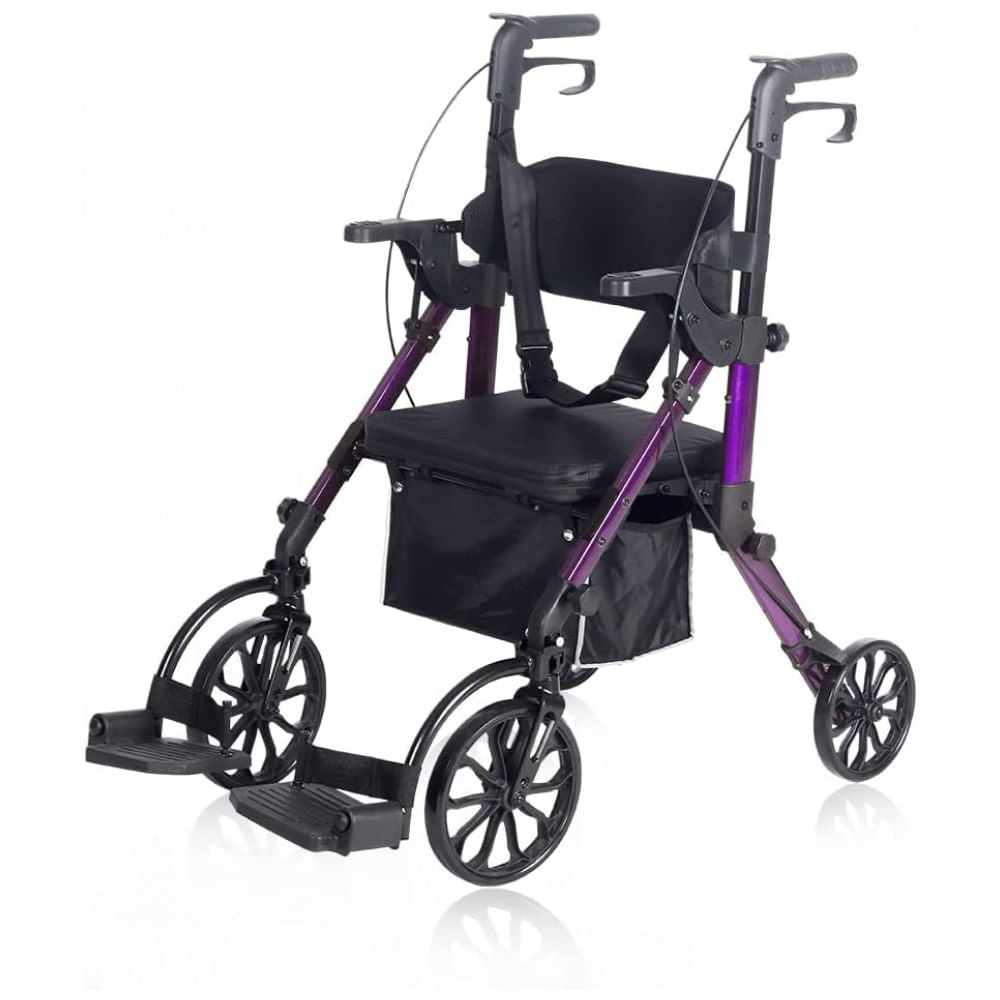 Andador 2 em 1 para Adultos e Idosos de até 136 kg Dobrável com Freios e zenamento, ELENKER, Roxo