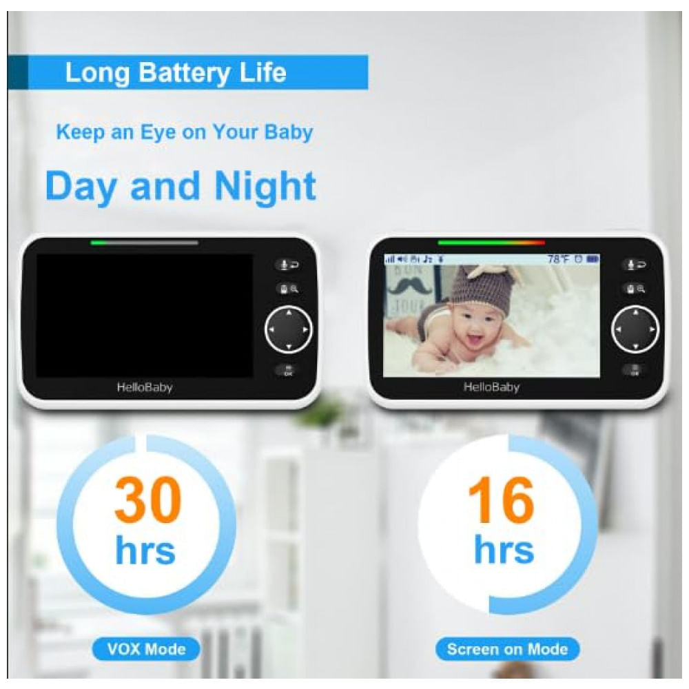 Encontraproduto.com.br - Baba Eletrônica com Visão Noturna e Áudio, HelloBaby HB65501, Branca