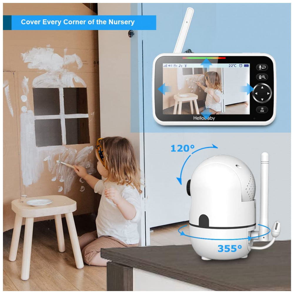 Encontraproduto.com.br - Baba Eletrônica com Visão Noturna e Áudio, HelloBaby HB65501, Branca