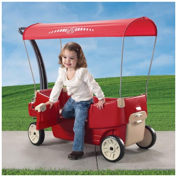 Encontraproduto.com.br - Carrinho de Passeio para 2 Crianças Multifuncional com Porta Objetos e Cobertura, até 90 kg, Step2, Vermelho