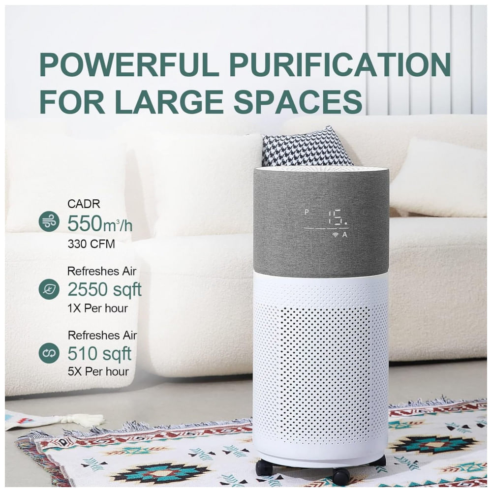 Encontraproduto.com.br - Purificador de Ar com Filtro True HEPA, Área até 236 m2 e Controle por APP, CleanForce, Cinza
