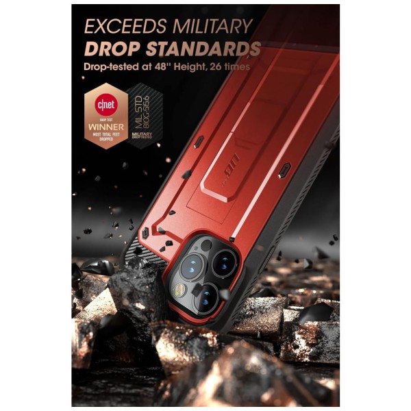 Encontraproduto.com.br - Capa para Iphone 14 Pro Max com Protetor de Tela Embutido e Clipe de Cinto, SUPCASE, Vermelha