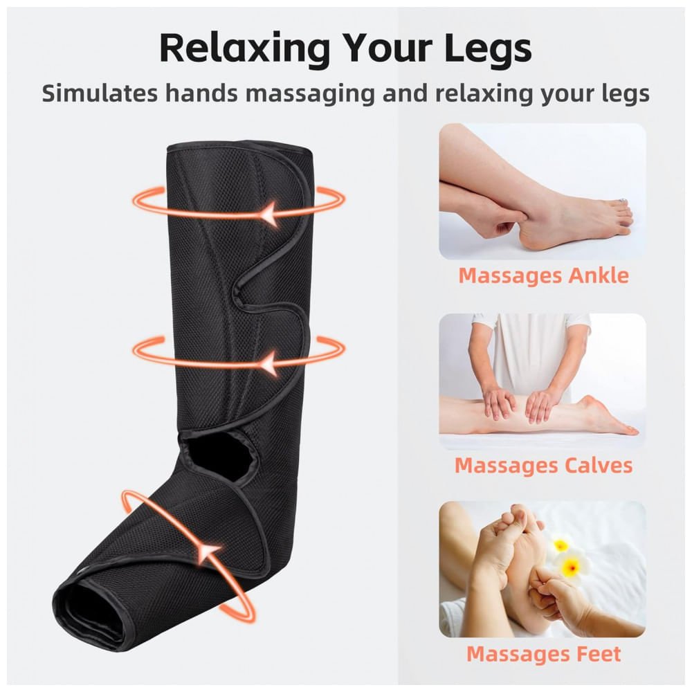 Massageador Elétrico de Compressão para Pernas e Pés 3 Modos e 3 Intensidades, SHINE WELL, Preto