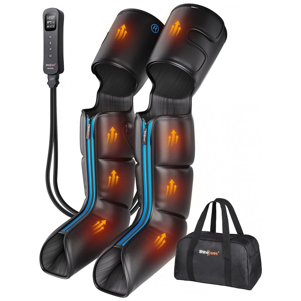 Massageador Elétrico de Compressão para Pernas e Pés 3 Modos e 3 Intensidades, SHINE WELL, Preto