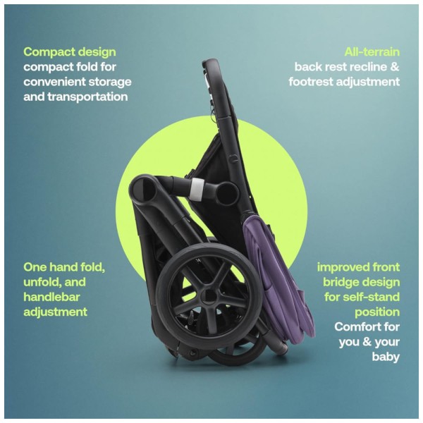 Encontraproduto.com.br - Carrinho de Bebê 2 em 1 com Suspensão e Dobra Fácil, Bugaboo, Preto e Roxo