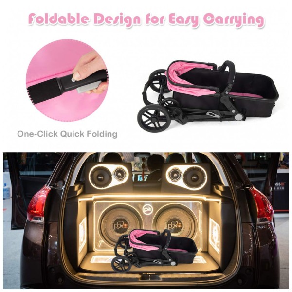 Encontraproduto.com.br - Carrinho de Bebê 2 em 1 com Suspensão e Porta Copos, Baby Joy, Rosa