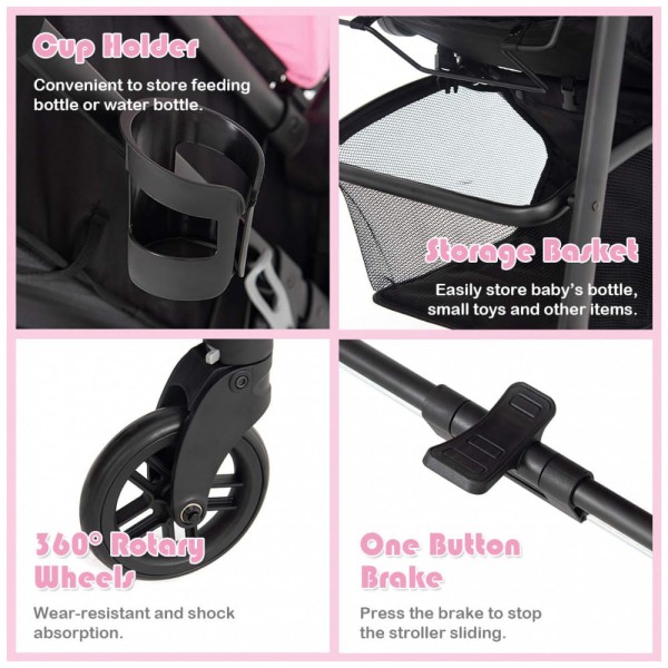 Encontraproduto.com.br - Carrinho de Bebê 2 em 1 com Suspensão e Porta Copos, Baby Joy, Rosa
