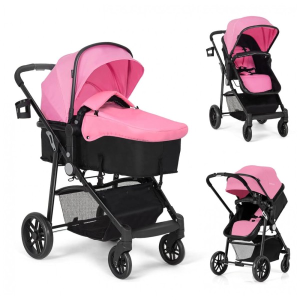 Encontraproduto.com.br - Carrinho de Bebê 2 em 1 com Suspensão e Porta Copos, Baby Joy, Rosa