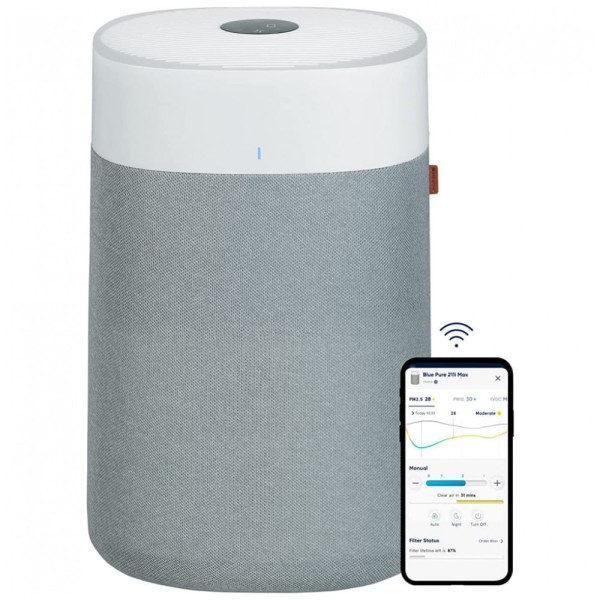 Purificador de Ar com Filtro HEPA Silencioso, Cobertura 141 m2 110V, Blueair 211i Max, Cinza e Branco