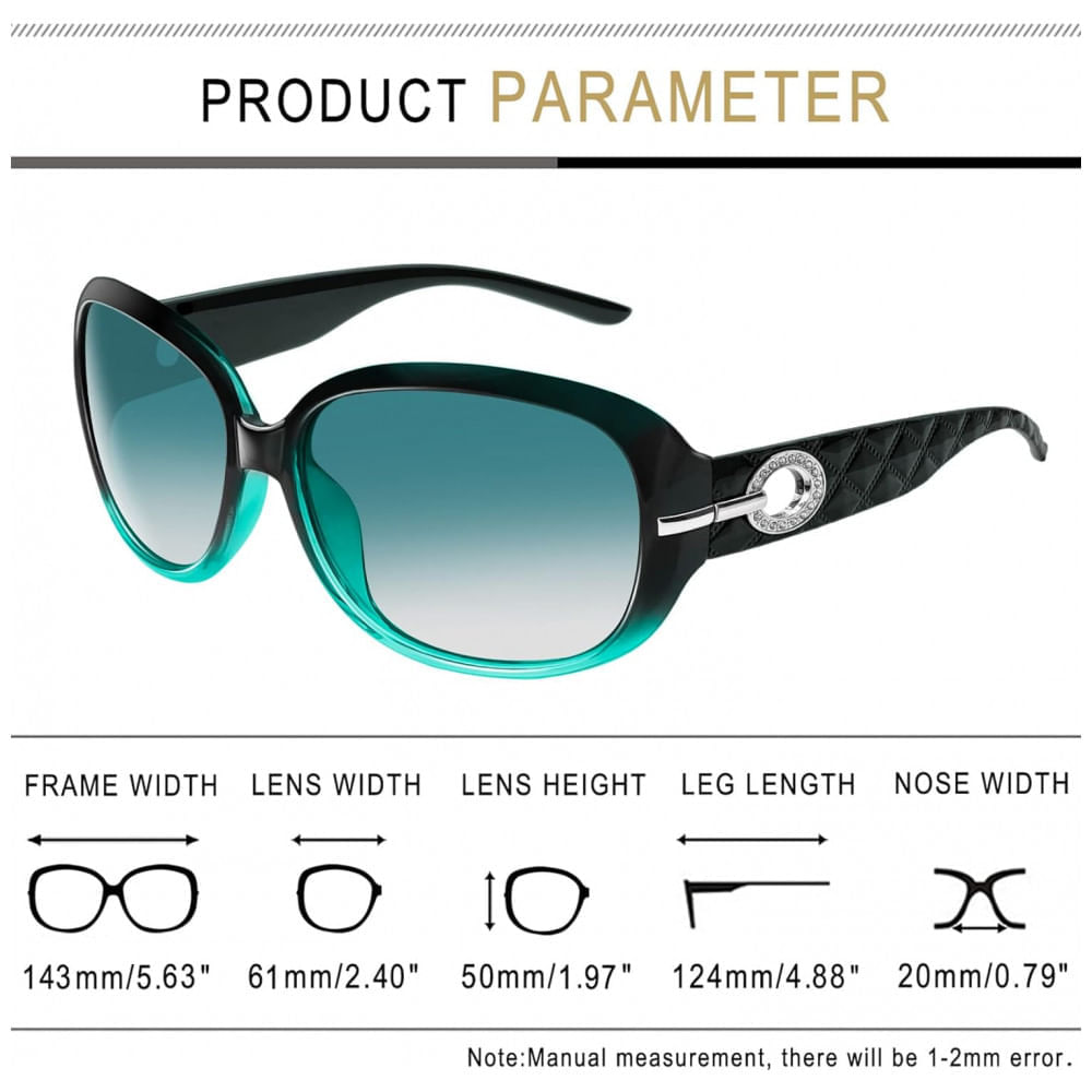Óculos de Sol Feminino com Proteção UV, Joopin A16, Verde Gradiente