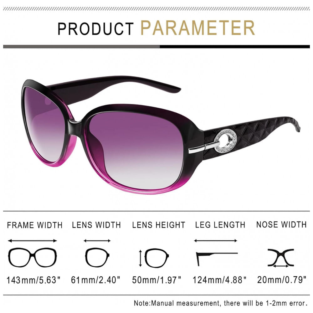 Óculos de Sol Feminino com Proteção UV, Joopin A19, Roxo Gradiente