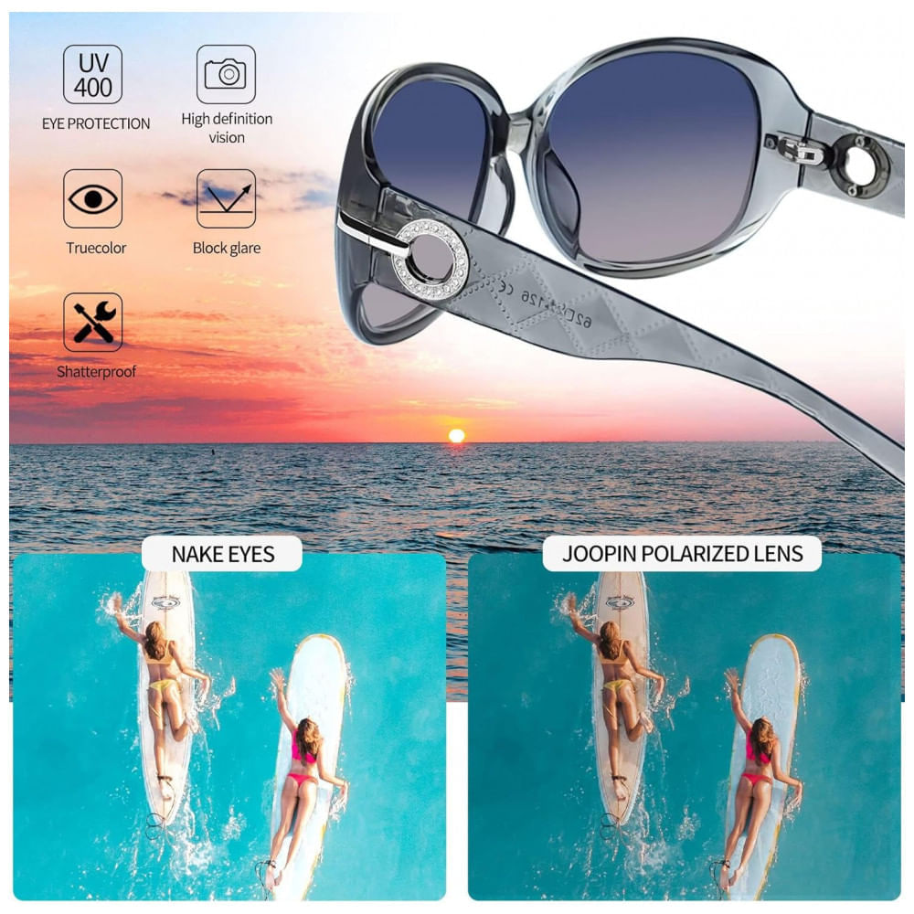 Encontraproduto.com.br - Óculos de Sol Feminino com Proteção UV, Joopin A20, Cinza, Azul e Rosa Gradiente