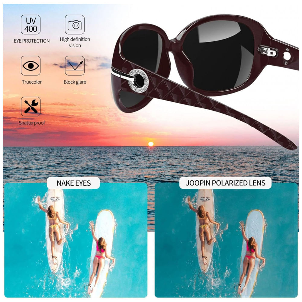 Encontraproduto.com.br - Óculos de Sol Feminino com Proteção UV, Joopin A24, Roxo e Cinza