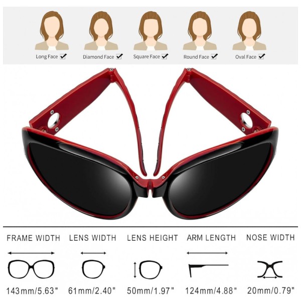 Encontraproduto.com.br - Óculos de Sol Feminino Dobrável com Proteção UV, Joopin A29, Preto e Vermelho