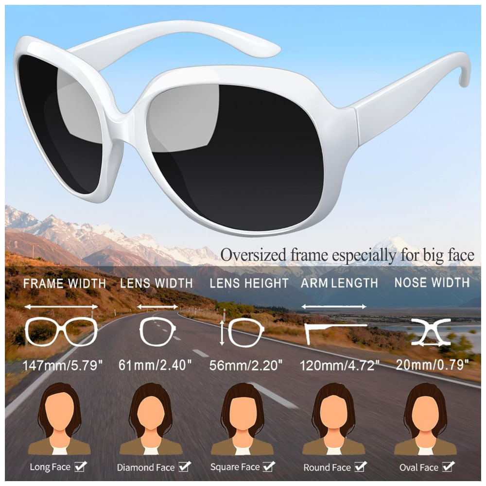 Encontraproduto.com.br - Óculos de Sol Feminino Polarizados com Proteção UV, Joopin D03, 2 Unidades, Preto e Branco Preto