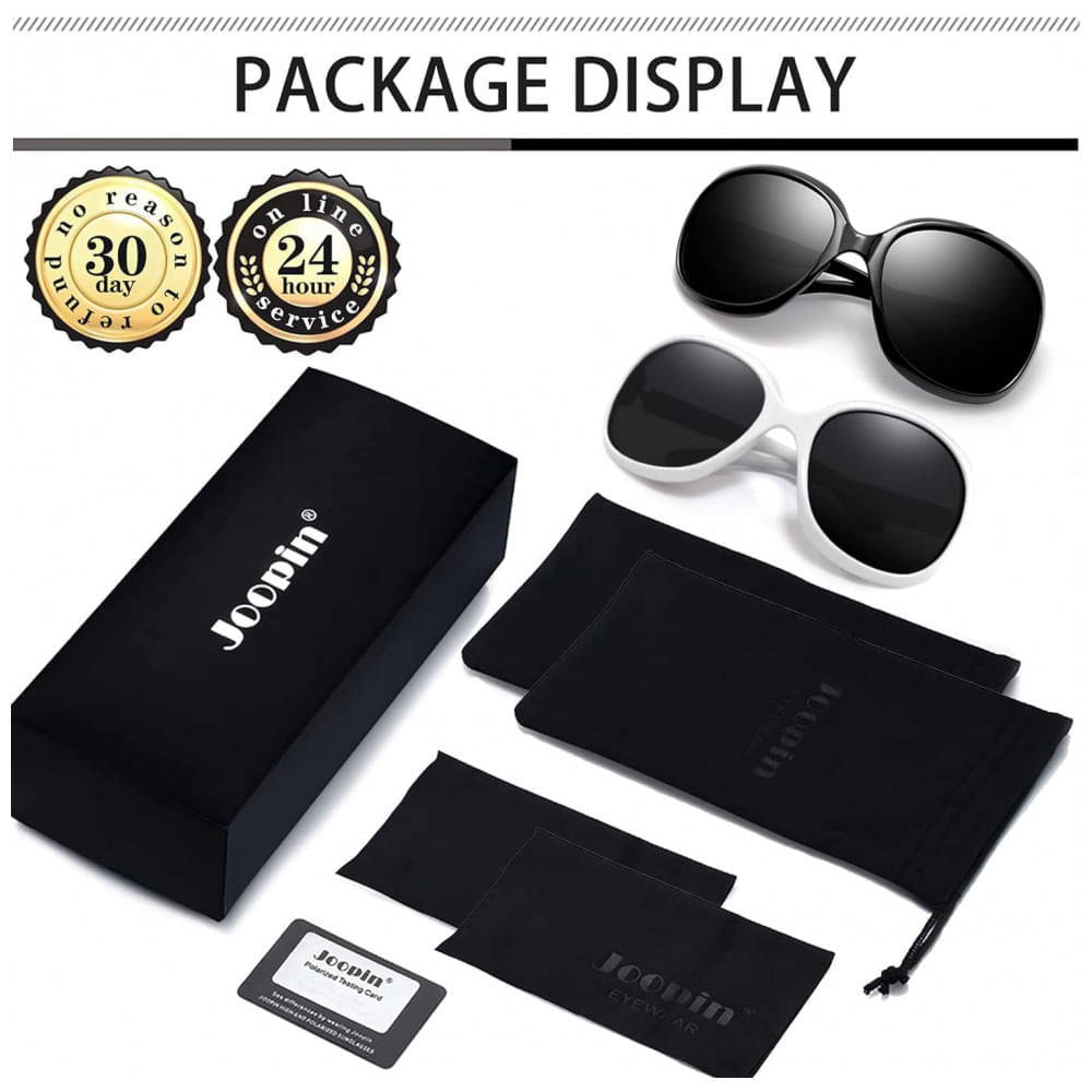 Encontraproduto.com.br - Óculos de Sol Feminino Polarizados com Proteção UV, Joopin D03, 2 Unidades, Preto e Branco Preto
