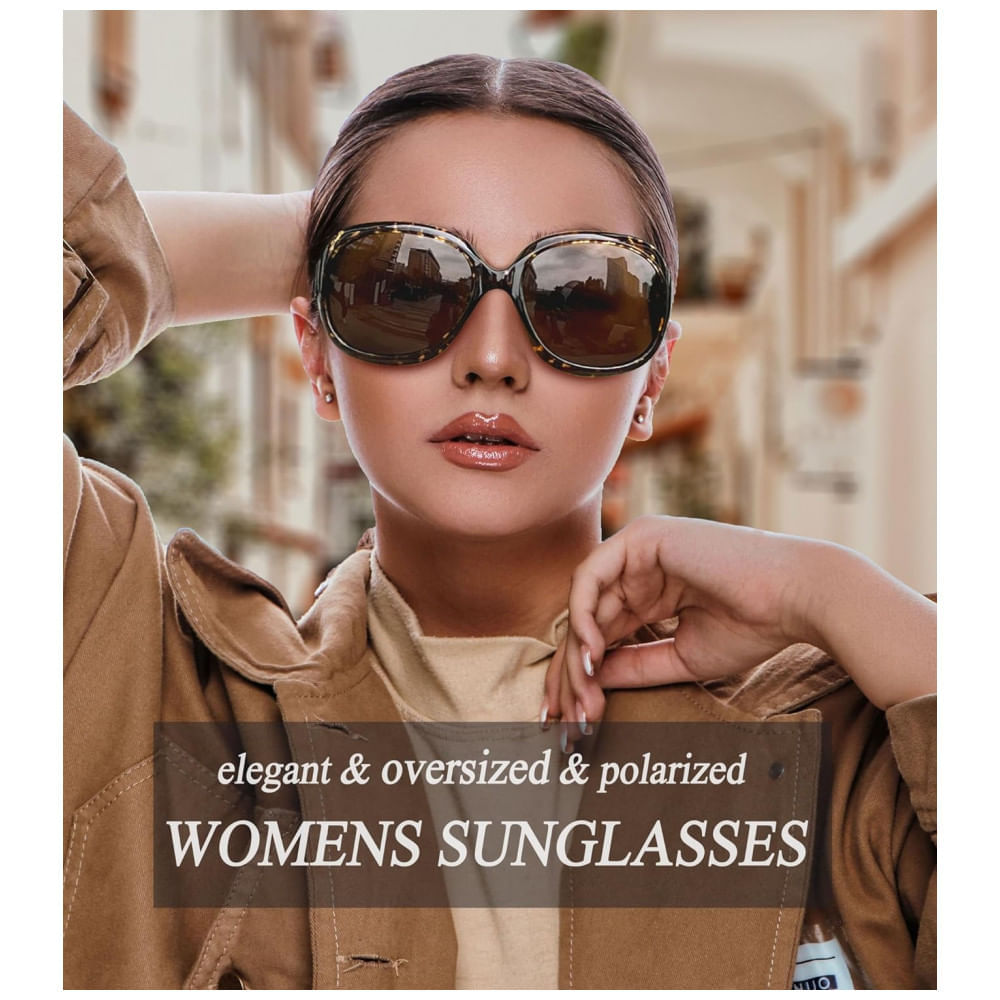 Óculos de Sol Feminino Polarizados com Proteção UV, Joopin D11, 2 Unidades, Preto e Âmbar Marrom