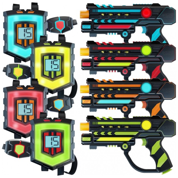 Encontraproduto.com.br - 4 Pistolas a Laser Recarregáveis com Cintos Sensores LCDs 360 Graus para Crianças de 8 Anos ou Mais, Squad Hero