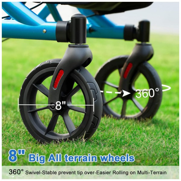 Encontraproduto.com.br - Andador para Idosos e Adultos com Encosto Acolchoado do Assento e Porta Copos, até 136 Quilos, WALK MATE, Azul