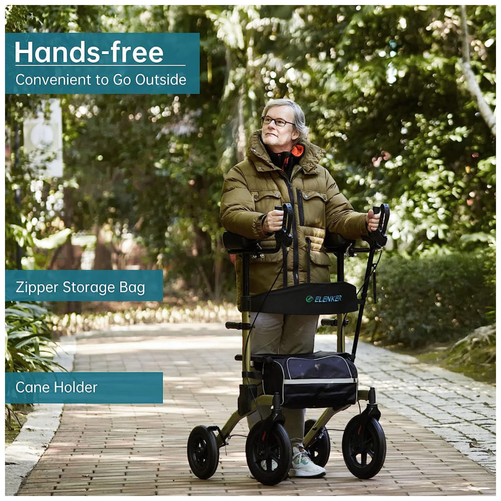 Encontraproduto.com.br - Andador para Idosos e Adultos com Assento e Design Dobrável Compacto, até 136 Quilos, ELENKER, Champanhe