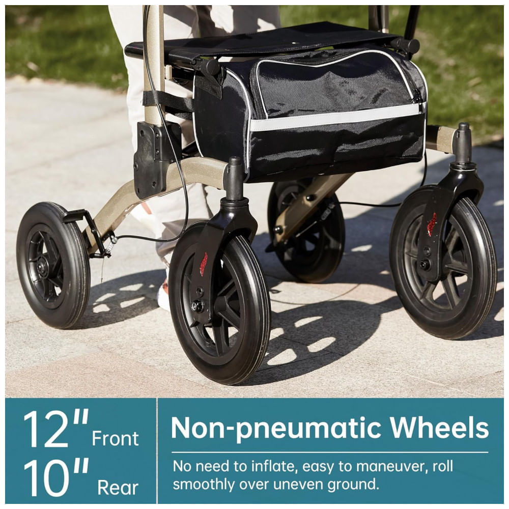 Encontraproduto.com.br - Andador para Idosos e Adultos com Assento e Design Dobrável Compacto, até 136 Quilos, ELENKER, Champanhe