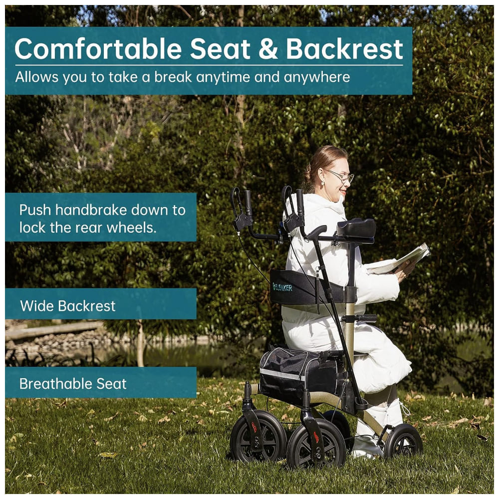 Encontraproduto.com.br - Andador para Idosos e Adultos com Assento e Design Dobrável Compacto, até 136 Quilos, ELENKER, Champanhe