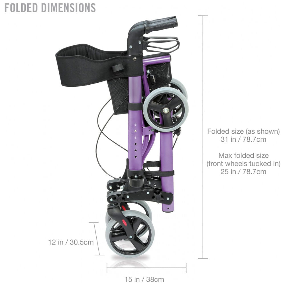 Encontraproduto.com.br - Andador para Idosos e Adultos com Assento, Encosto e Bolsa de Transporte, até 136 Quilos, HealthSmart, Roxo