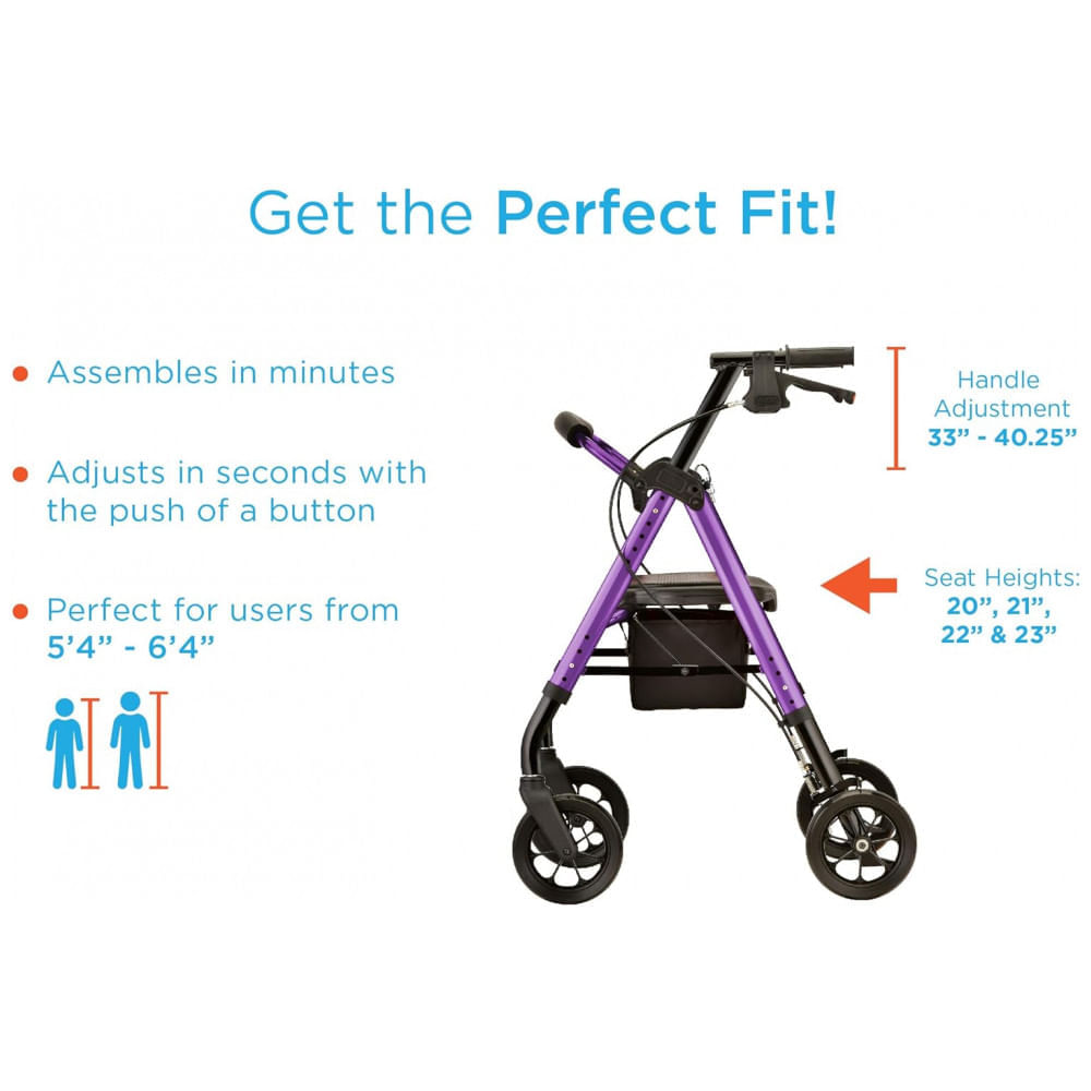 Encontraproduto.com.br - Andador para Idosos e Adultos com Assento Acolchoado, até 200 Quilos, NOVA Medical Products, Azul