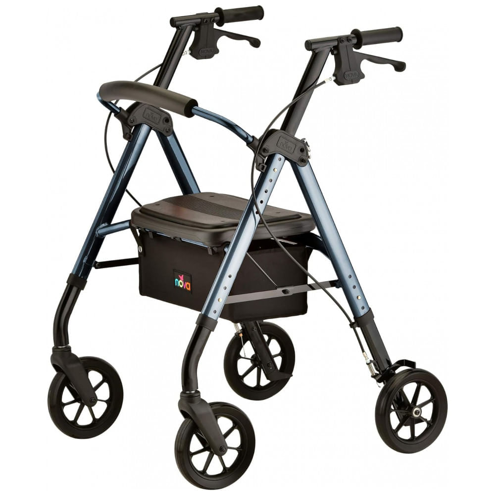Encontraproduto.com.br - Andador para Idosos e Adultos com Assento Acolchoado, até 200 Quilos, NOVA Medical Products, Azul