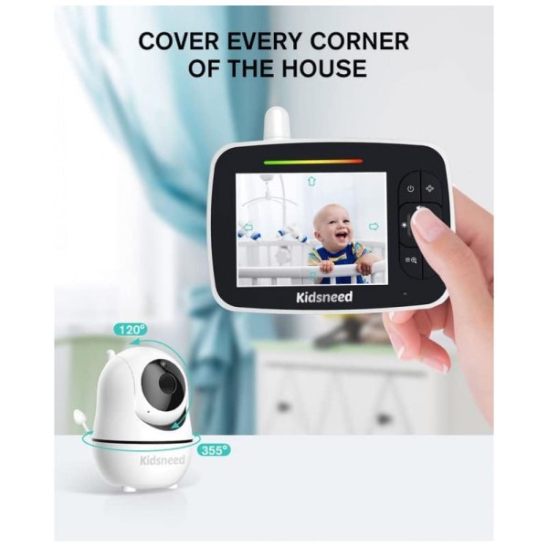 Encontraproduto.com.br - Babá Eletrônica com Câmera, Áudio, Monitor, Zoom Remoto Panorâmico, Kidsneed, Branca