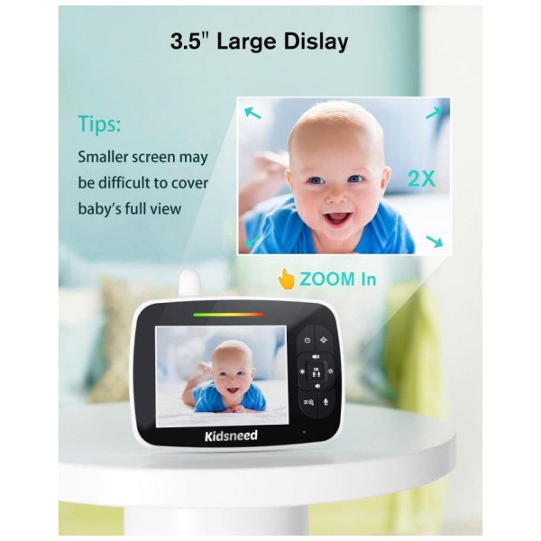 Encontraproduto.com.br - Babá Eletrônica com Câmera, Áudio, Monitor, Zoom Remoto Panorâmico, Kidsneed, Branca