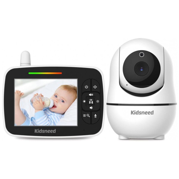 Babá Eletrônica com Câmera, Áudio, Monitor, Zoom Remoto Panorâmico, Kidsneed, Branca