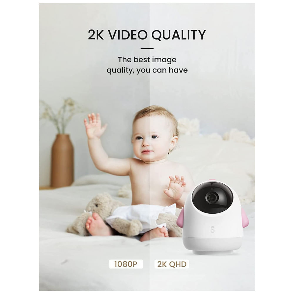 Babá Eletrônica Inteligente Câmera 2K UHD com Tela Dividida, Visão Noturna e Canções de Ninar, Simshine, Rosa