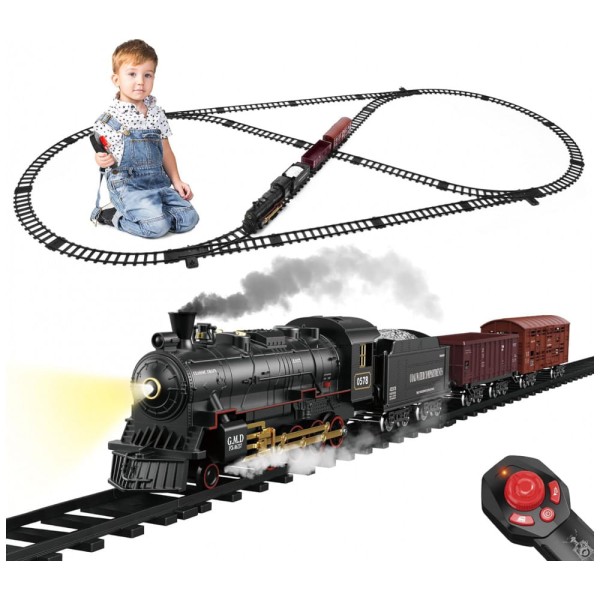 Encontraproduto.com.br - Conjunto de Trenzinho de Brinquedo com Controle Remoto, Veículo de Carga e Trilhos para Crianças de 3 a 12 anos, SWATW, Preto