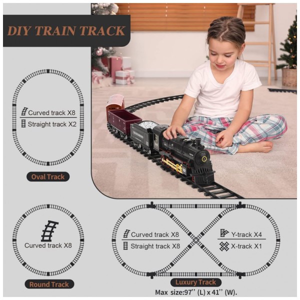 Encontraproduto.com.br - Conjunto de Trenzinho de Brinquedo com Controle Remoto, Veículo de Carga e Trilhos para Crianças de 3 a 12 anos, SWATW, Preto