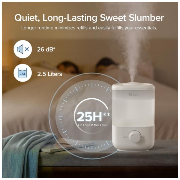 Encontraproduto.com.br - Umidificador de Preenchimento Superior para Quarto 2,5L com Desligamento Automático e Silencioso, LEVOIT, Branco