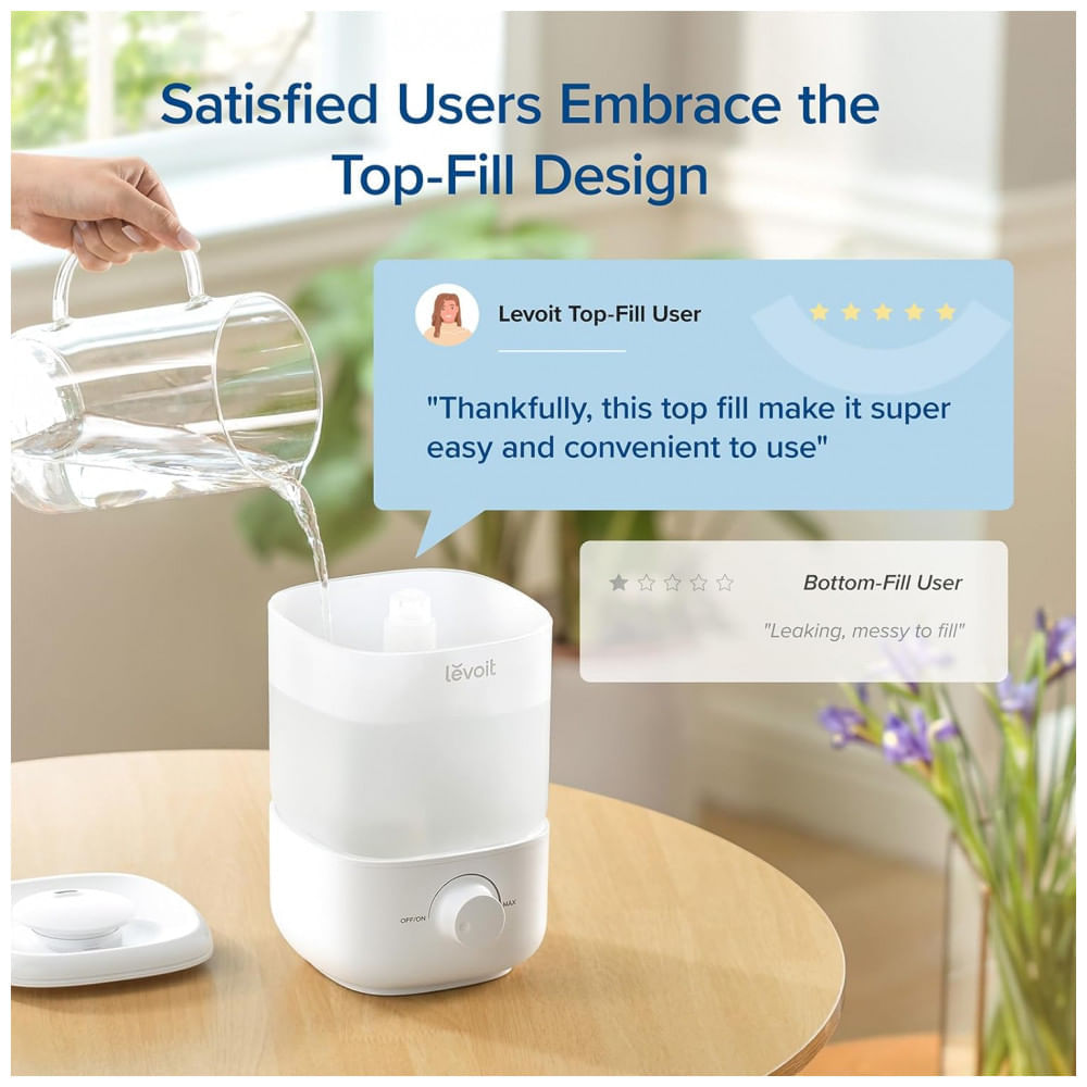 Encontraproduto.com.br - Umidificador de Preenchimento Superior para Quarto 2,5L com Desligamento Automático e Silencioso, LEVOIT, Branco