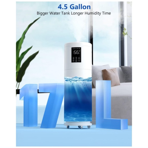 Encontraproduto.com.br - Umidificador Ultragrande de 17L para Salas Grandes com 4 Modos de Névoa e Silencioso, Hiswelle, Branco