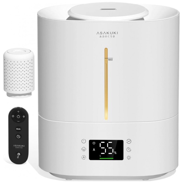 Encontraproduto.com.br - Umidificador para Quarto 4L com Preenchimento Superior e Controle de Umidade Ajustável, ASAKUKI, Branco