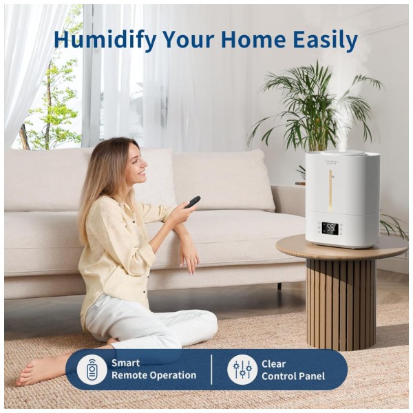 Encontraproduto.com.br - Umidificador para Quarto 4L com Preenchimento Superior e Controle de Umidade Ajustável, ASAKUKI, Branco