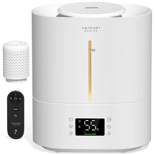 Encontraproduto.com.br - Umidificador para Quarto 4L com Preenchimento Superior e Controle de Umidade Ajustável, ASAKUKI, Branco