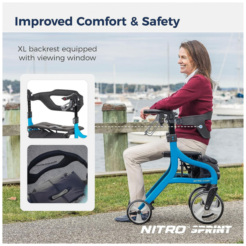 Encontraproduto.com.br - Andador para Idoso Dobrável até 160kg com Assento, Leve e Rodas Grandes, Drive Medical Pequeno, Azul